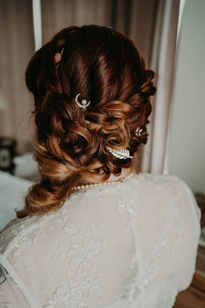 Bride's hair style.