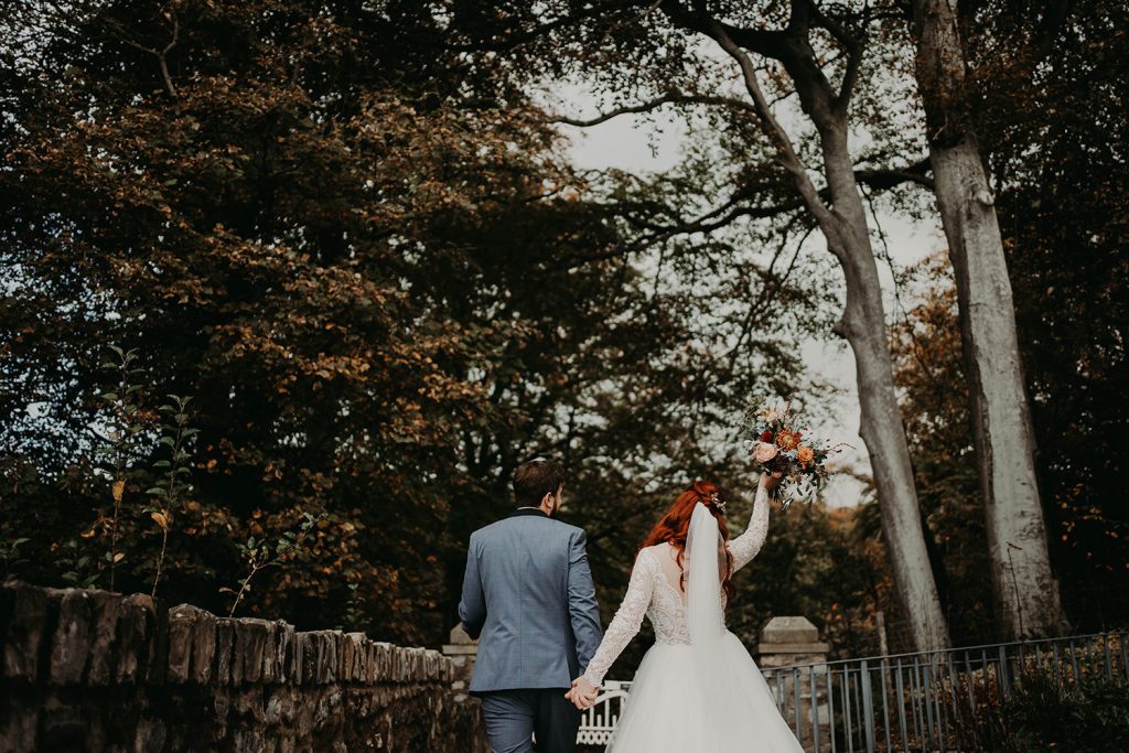 Bride and groom at North Wales autumn wedding
