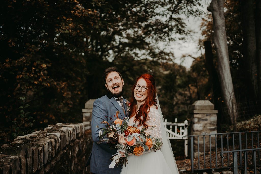 Bride and groom at North Wales autumn wedding